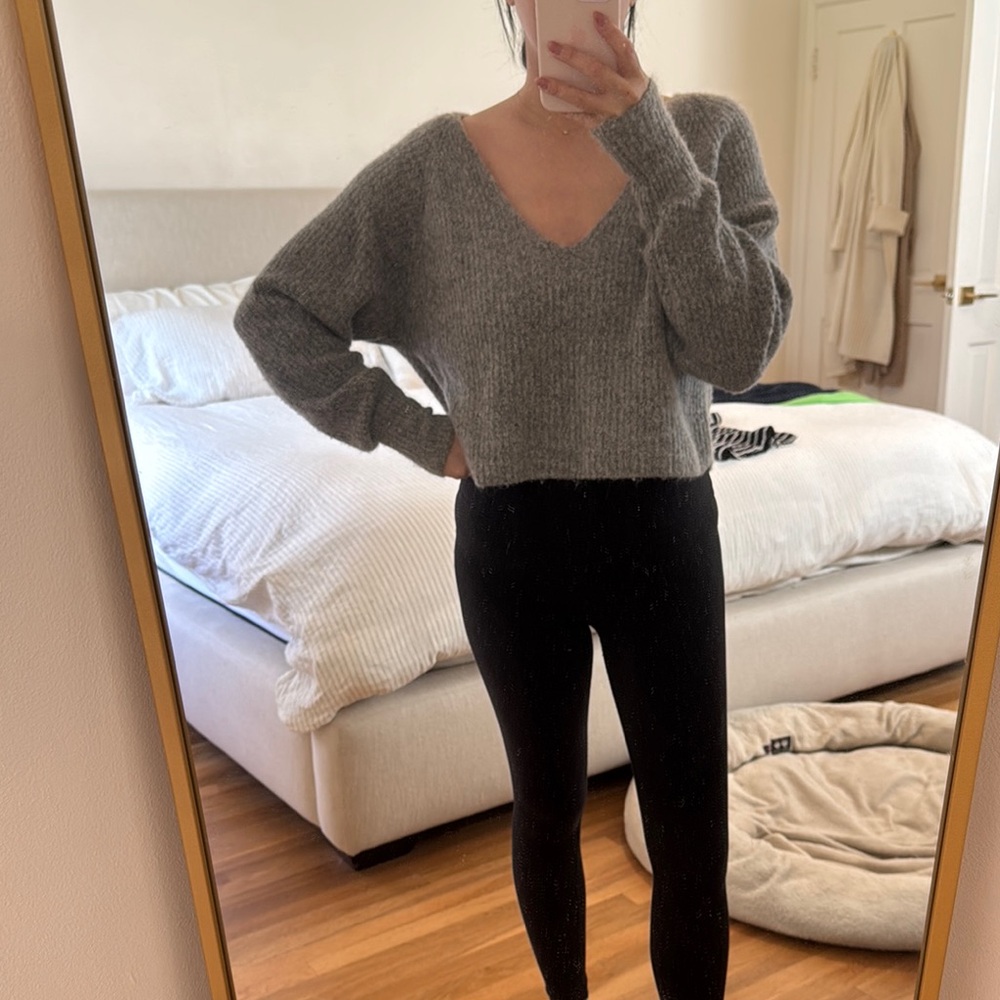 Aritzia Cozy Gray V-Neck Sweater
